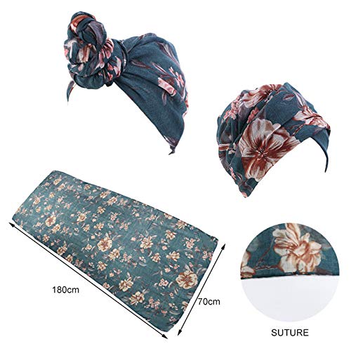 Qianmome Womens Big Flower Turban Beanie Elegant Cap Head Wrap Stretch Long Hair Scarf Headscarf - color: 4pieces-25-style 2