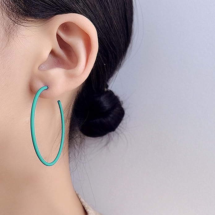 6cm Colorful Hoop Earrings - Lightweight Hypoallergenic Gift - color: Green