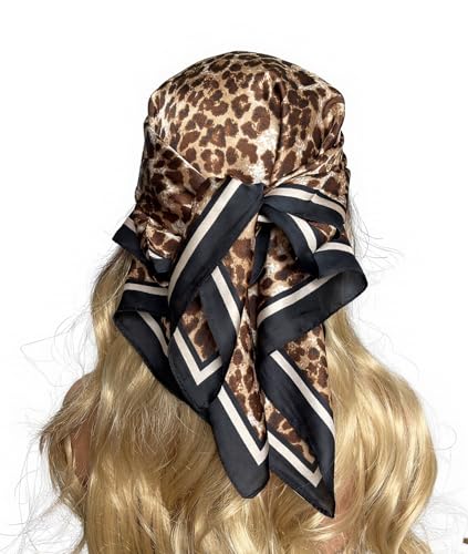 CHUNG Women's Scarf Hair Bandanas Square 27.5" Satin Wrap Fashion Pattern Scarves Emulation Silk Handbag Ribbons Necktie - color: Small Leopard