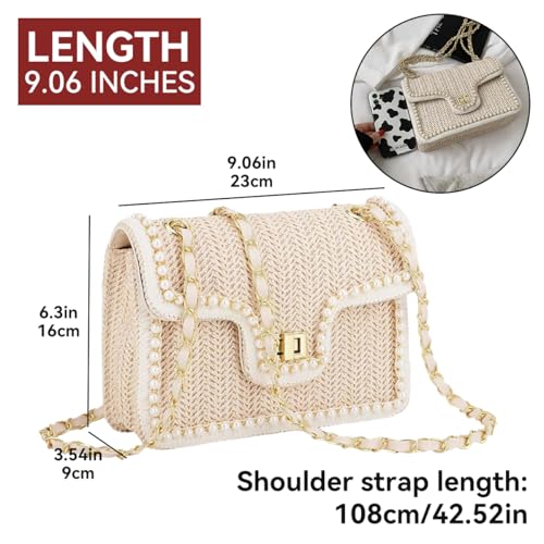 Women Shoulder Bag, Flap Crossbody Bag for Girls Stylish Evening Purse with Pearls Decor - size: Small