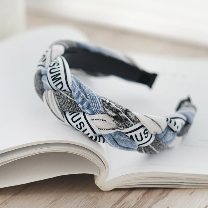 Braided Headband for Women-Vintage Fabric High Crown Headband with Non-Slip Teeth, Cute Boho Knotted Hair Band for Women & Teens (22-Grey Blue, One Size) - color: 22-Grey Blue