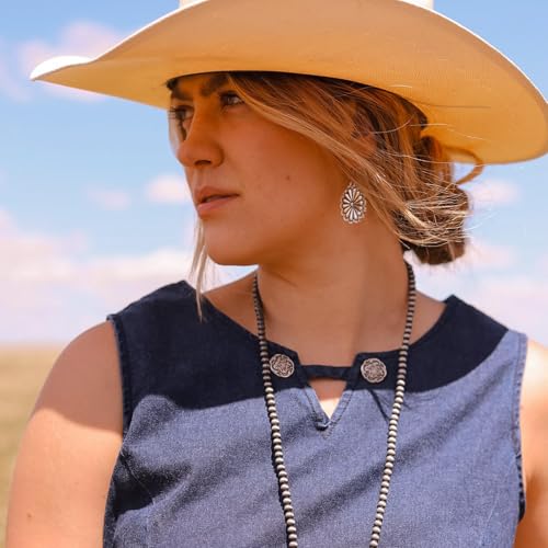 Rustic Couture's Western Earrings for Women Cowgirl Country Concho Dangling Western Statement Jewelry - color: D-Silver