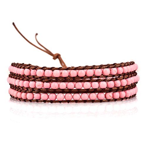 Layered Leather Handmade Bracelet Boho Bohemian Style Multilayer Crystal Glass Natural Stone Beaded Wrap Bracelets Collection for Women - style: BR580