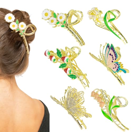 6 Pcs Flower Claw Clips for Women，Cute Hair Clips Large Strong Metal Butterfly Tulip Flower Hair Clips for Women Thick Thin Curly Hair Valentine's Day,Mother's Day,Christmas Gift.(STYLE B) - color: STYLE B