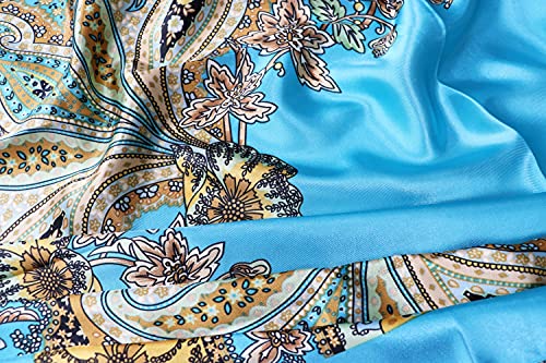 vabovin Satin Head Scarf for Women Silk Like Hair Scarf, 35 x 35 in | Silk Feel Fabric, Hair Wrap for Sleeping, Headscarf and Neck Scarf, Square Bandana Style, Fashion Accessory - color: 025 Blue Cashew