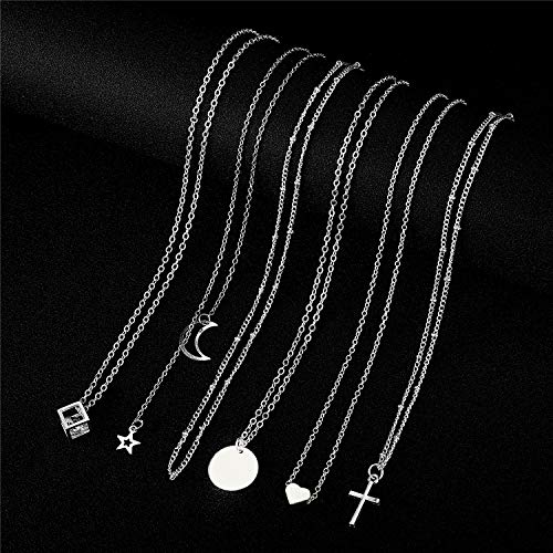 Starain 12Pcs Layered Choker Necklace Fashion Multilayer Chain Necklace Simple Gold Necklace Set for Women - color: 12Pcs Silver Necklace Set