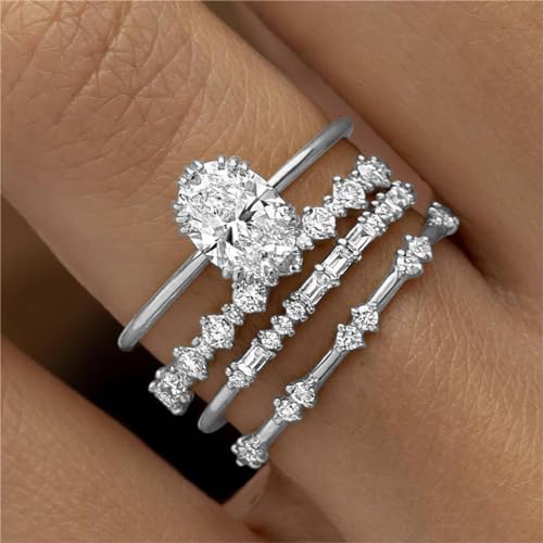 Otxas Dainty Rings for Womem Stackable Ring for Women Size 6-11 Wedding Rings - color: Silver-4pcs, size: 7