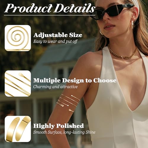 9Pcs Arm Cuff Bracelets Gold Upper Arm Cuff for Women Adjustable Upper Arm Bangle Bracelet Minimalist Irregular Arm Bangle Armband Coil Swirl Armlets Armband Jewelry Set - color: Glod B
