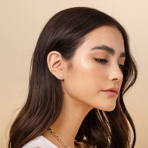 PAVOI 14K Gold Plated Dainty Stud Earrings for Women - 925 Sterling Silver Posts Earrings with Cubic Zirconia - Celestial Lightning Bolt, Moon, Star, and Flower Gold Jewelry Gifts - style: Butterfly