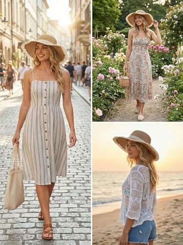 Beach Hats for Women - Beach Hat Womens UPF 50+, Packable Sun Hat Women Roll Up, Wide Brim Straw Hat for Women - color: Khaki Sun Hat