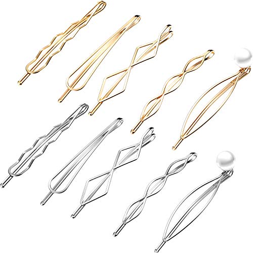 10 Pieces Geometric Metal Hair Clips and Barrettes for Women - Hair Styling Pins, Minimalist Wedding Accessories and Headwear (Gold, Silver) - color: Gold, Silver