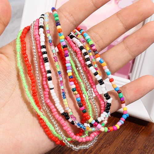 7PCS/SET Random Colors Beaded Anklets Bohemian Colorful Beads Anklet Summer Beach on Leg Foot Chain Bracelet Anklet Women