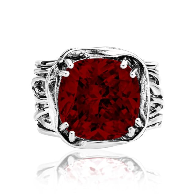 JEAN RACHEL JEWELRY 925 Sterling Silver Ring - Wrap Vintage Design with Cushion Shaped Cubic Zirconia - Hypoallergenic, Lead & Nickel Free - Artisan Handcrafted Statement Rings for Women - color: Garnet CZ