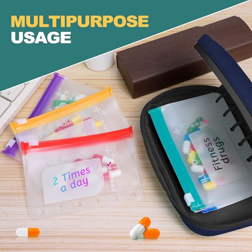 Timueetech A7 Waterproof Pill Organizer with 7 PCS L Size Zippered Pill Pouches for A7 Binder, Large BPA-Free Weekly Medicine Organizer, Color-Coded Reusable Travel Pill Storage System - color: Navy Blue