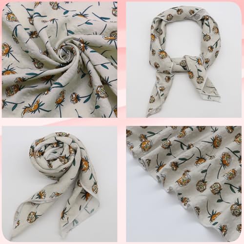 Bandanas for Women Men 21"x21" Floral Headband Scarf Versatile Hair Bandana Square Head Scarf - color: Beige Floral