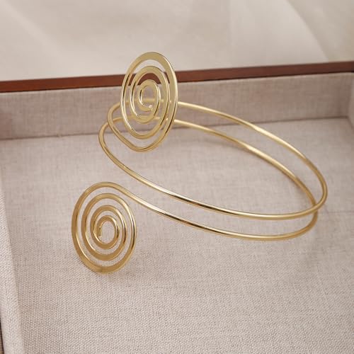 YVVLEE 3Pcs Arm Cuff for Women Open Upper Coil Bangle Bracelets Armlet Gold Silver Adjustable Armband Arm Bracelet Set - color: C