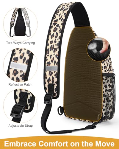 Pritent Crossbody Bags for Women Man Waterproof Sling Bag Backpack Trendy Casual Cross Body Bag with Convertible Shoulder Strap Chest Bag for Camping Hiking Travel Essentials (Leopard, Medium) - color: Leopard, size: Medium