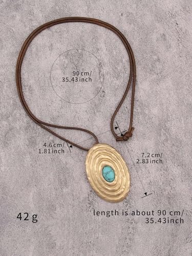 GelConnie Leather Necklace for Women Round Wooden Pendant Long Leather Choker Vintage Sweater Necklace Gold Chunky Boho Necklaces for Women - style: Gold Boho Pendant Necklace