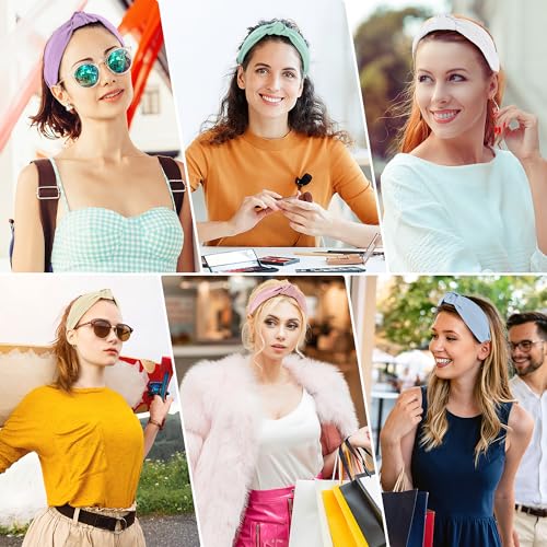 DiyJibb Headbands for Women Girls - 6PCS Stylish Top Knotted Headbands - Knotted Headband for Women - Head Bands Wide Hairband Hair Accessories - color: Light purple, light yellow, light green, light blue, light pink, white