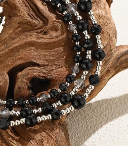 Noessla Beaded Statement Necklaces for Women Layered Chunky Bead Necklace Fashion Costume Jewelry Gifts for Mom - color: Black