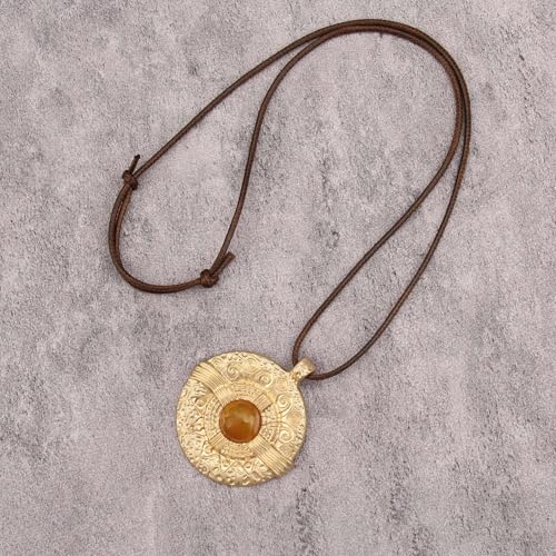 JAOYU Boho Necklace for Women Large Pendant Necklace Boho Long Choker Leather Gold Necklace Vintage Earthy Jewelry Trendy - style: Chunky Boho Pendant Necklace
