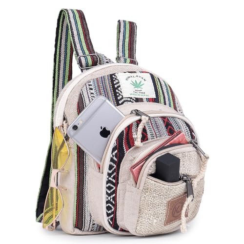 Small Lightweight Minipack Daypack Handmade Himalayan Hemp Travel, Hiking, Purse for Men, Women (Side Zipper) - size: Small