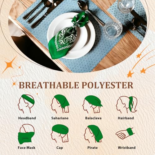 50 Pcs Bandanas Bulk Large Bandana Headband Paisley Cowboy Bandana Scarf Handkerchief for Women Men - color: Green