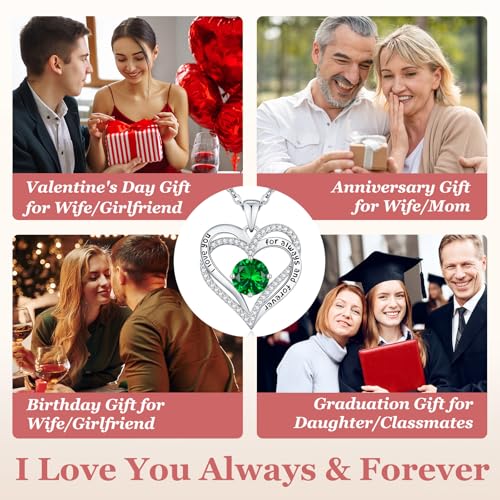 CDE Engraved Forever Love Heart Birthstone Necklace Jewelry Gifts for Women | Hypoallergenic,Nickel-Free & Lead-Free,3 x 3 mm 5A CZ Heart Pendant,Anniversary Christmas Birthday Gift for Girlfriend Wife - color: Birthstone-05-May, style: Rhodium Plated-Bra