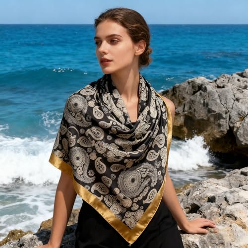 K-Elewon Large Square Scarf 43" Silk Scarf Fashion Scarves Silk Feeling Hair Wrapping Scarfs Night Sleeping Headscarf - color: Vb11