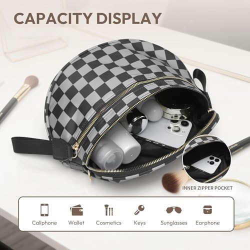 Checkered Crossbody Bag for Women Bum Bag Spacious Nylon Fanny Packs Cross Body Shoulder Purses Bag Handbags - color: Dark Gray Checkered