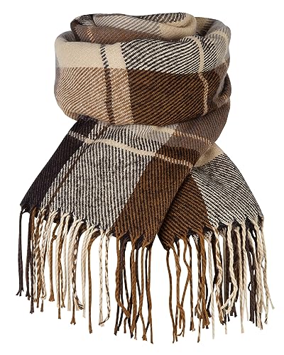 Loritta Womens Scarf Fashion Long Plaid Shawls Wraps Big Grid Winter Warm Lattice Large Scarves Gifts - color: R-khaki Beige Lattice