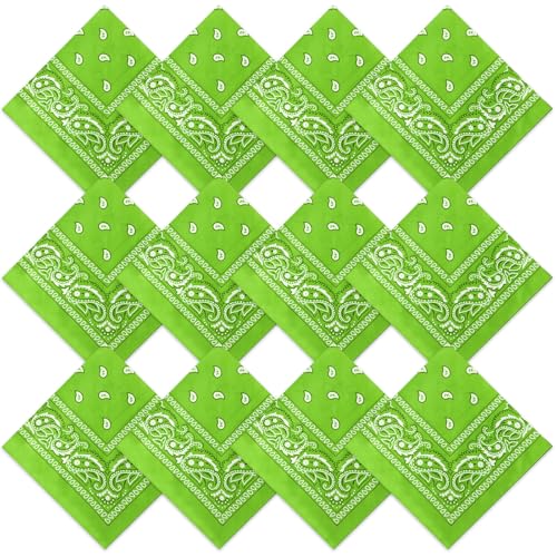 Suhine 12 Pcs Bandanas Bulk for Women Men 22 x 22 Inch Paisley Headband Cowboy Handkerchief Summer Beach Party Costume - color: Apple Green