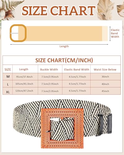 WILLBOND 3 Pcs Women Straw Stretch Belt Elastic Rattan Belts Straw Boho Raffia Belts for Ladies Woven Waist Belt for Dresses - size: Medium, style: Square Buckle