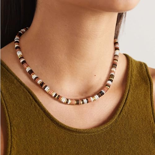 KissYan Boho Beaded Choker Necklace for Women, Gemstone Choker Natural Stone Freshwater Pearl Surfer Necklaces 14K Gold Plated Summer Beach Handmade Jewelry - color: N-Sunstone