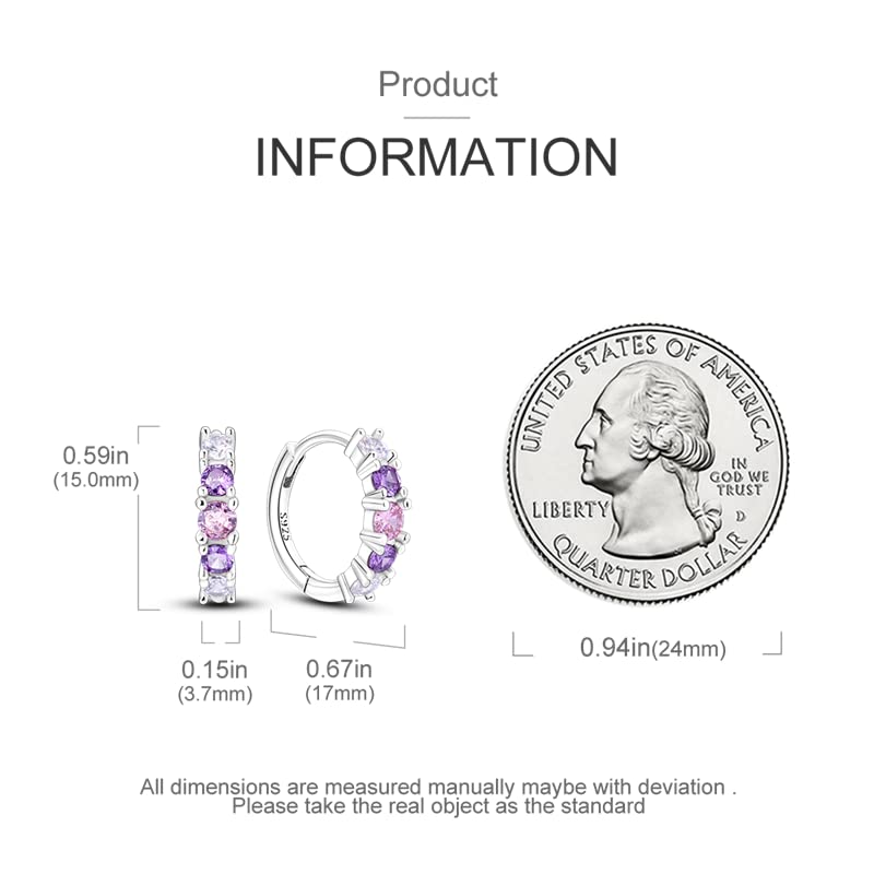 Earrings for Women 925 Sterling Silver Hoop Earring Colorful Cute Fashion Hoop Earrings Graduation Birthday Jewelry Gifts for Women - color: Purple