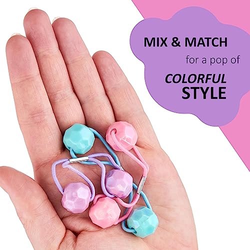 20pc Ponytailers Ponytail Balls Hair Elastics,16mm Diamond-Value Pack | Gem-Shaped Pastel Multicolored Twin Hair Beads Bauble Hair Ties Ponytail Holders, Toddler Kids Hair Ties - color: Pastel