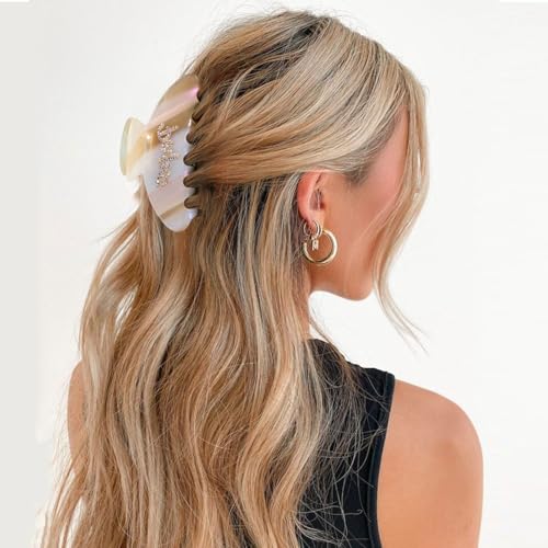 MAORULU Cute Claw Clip for Women – 4.3'' Large Acetate Hair Clips for Thick Thin Curly Long Hair, Durable Hair Clamps Non-slip Jaw Clip, Strong Hold, Stylish French Design (Beige) - color: Beige