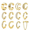 Ear Cuffs Non Piercing 14K Gold Plated Ear Cuff Earrings for Women Trendy Clip on Cartilage Earring Stacks Non Pierced Adjustable Fake Earrings Set Jewelry - color: A5:Gold Ear Cuffs-12Pcs