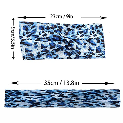Woration Headband Yoga Leopard Print Cross Wide Elastic Headwear Head Wrap Hairband Twist Turban Knot Headwear Hair Accessories for Women, Girls - Blue - color: Leopard C