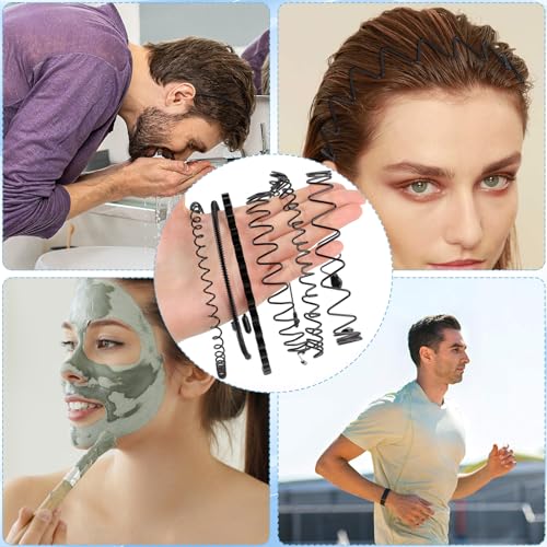 6PCS Metal Hair Bands, Spring Wavy Hoop Unisex Black Headband Slicked Back Non Slip Sports Hairband for Women Men… - color: 6 pcs