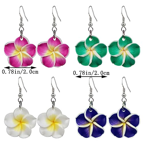 4 Pairs Tropical Bohemian Dangle Earrings For Women Hawaii Plant Daisy Flower Drop Earrings Set - color: style-1
