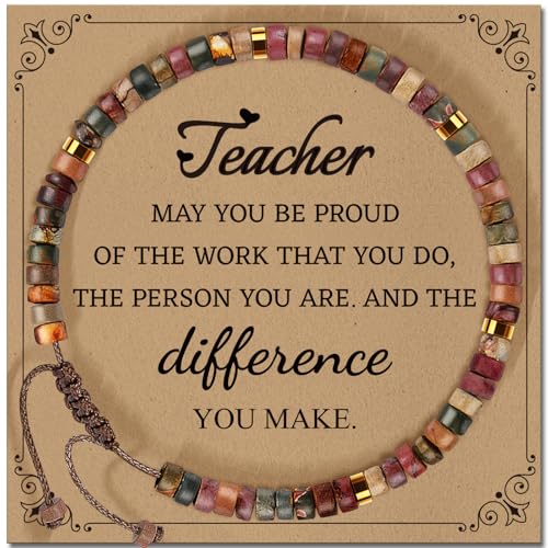 Inspirational Gifts Bracelets for Women: Mothers Day Birthday Gifts for Mom Women Friends Sister - Healing Natural Stone Beads Bracelets Thinking of you Get Well Soon Gift for Women - color: A-JASPER STONE-TEACHER