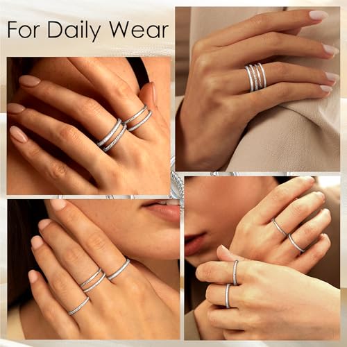 Florideco Stackable Rings for Women 14K Gold Plated Stackable Thin Ring Minimalist Non Tarnish Cubic Zirconia Band Rings Dainty Trendy Statement Stacking Ring Set Size 5-10 - color: Silver Tone