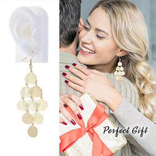 Bohemian Boho Filigree Leaf Chandelier Dangle Earrings for Women – Handcrafted Delicate – 14K Gold Plated – Lightweight - style: Gold - 5 Layered Circle Leaf Chandelier