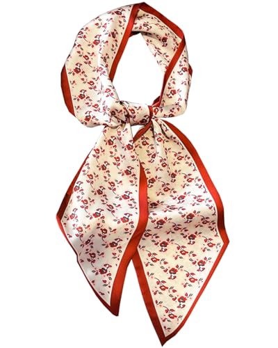 Purse Scarf For Handbags Head Scarves For Women's Hair Bags Scarfs Long Skinny Scarves Fashion Silky - color: A36-small Red Flowers