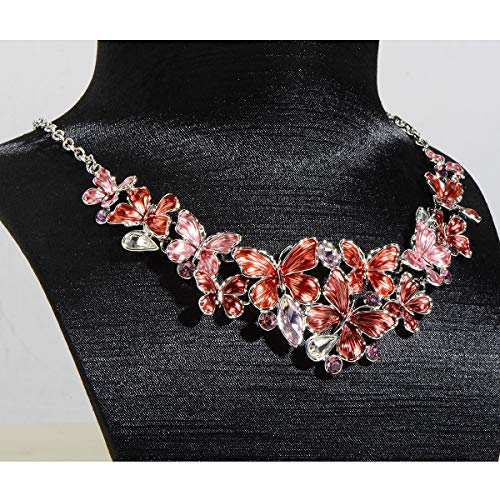AMYJANE Vintage Statement Jewelry Set - Spring Leaf Flower Floral Plant Necklace Earring Set Crystal Rhinestone Fashion Costume Jewelry for Women Prom Party Unique Gift - style: Butterfly Jewelry Set Red