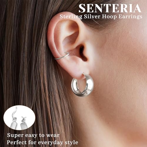 Senteria 12mm Wide Thick Hoop Earrings 925 Sterling Silver Hoop Earrings for Women Hypoallergenic 14K Real Gold Plated Hoops Large Earring Lightweight Chunky Hoops Earring for Women 25/30/40/50MM - color: Silver-30mm