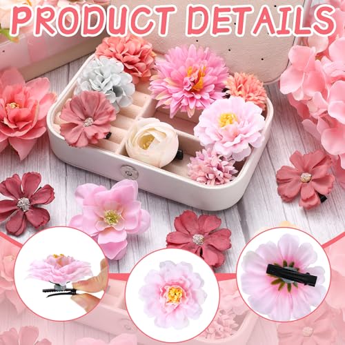 BBTO 21 Pcs Flower Hair Clip Rose Hair Clips Barrettes for Women Flower Accessories Boho Bride Claw Clip Hairpin Brooch Pin Headpiece for Wedding (Multicolor) - color: Multicolor
