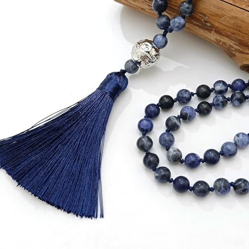 Long Bohemian Hand Knotted Stone Beaded Tassel Necklace for Women Statement Jewelry Gift - color: Blue