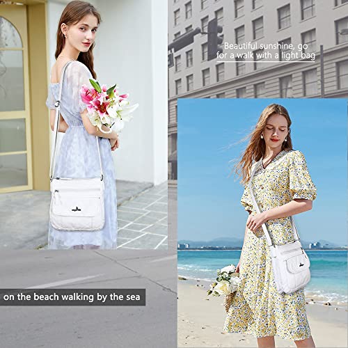 Angelkiss Small Womens Crossbody Bag Leather Shoulder Purse for Women Hobo Bag with Adjustable Shoulder Strap - color: 87white